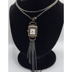 Vintage Mudd Square Pocketwatch Style Necklace with Fringe Base 28 in